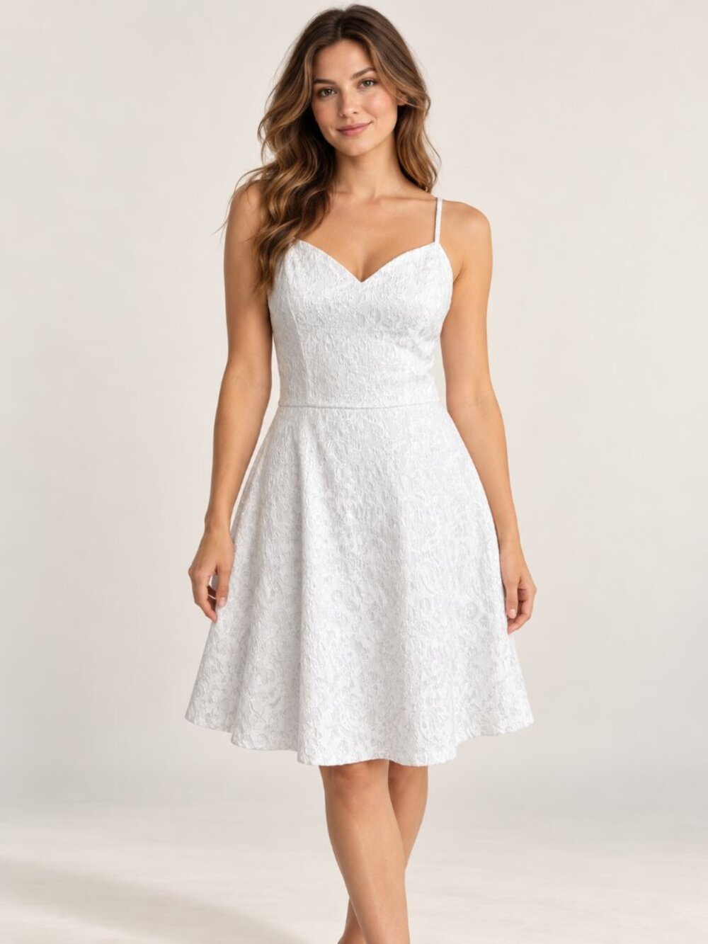 Aqua White Textured Floral Fit & Flare Dress Sz.L